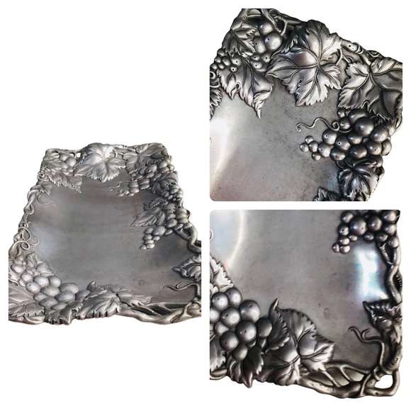 Vintage 1996 Arthur Court Grape Vine 11.5” X 6.25” Handmade Aluminum Bread Tray - Picture 9 of 16